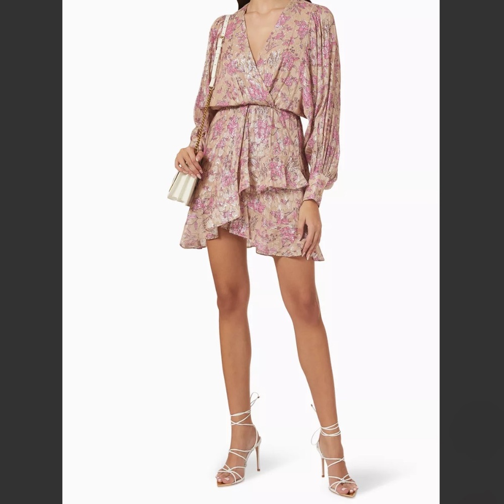 Pinko long sleeved floral wrap pink dress